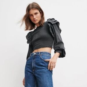 Zara - Stretchy Smocked Ruffle Sleeve Top - Size S